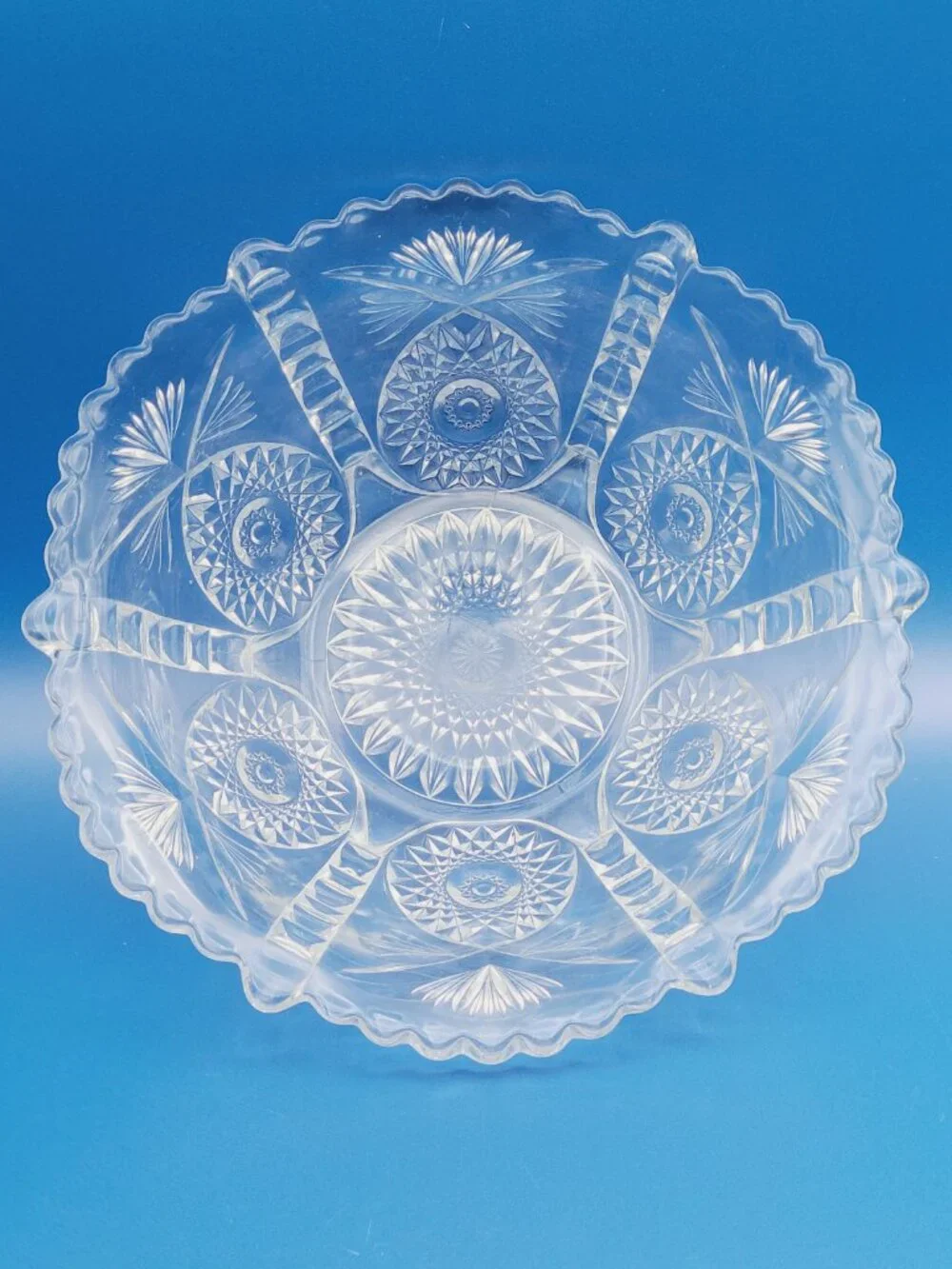 Antique EAPG Glass Footed Bowl Buttressed Sunburst Tarentum Pattrn 8.5